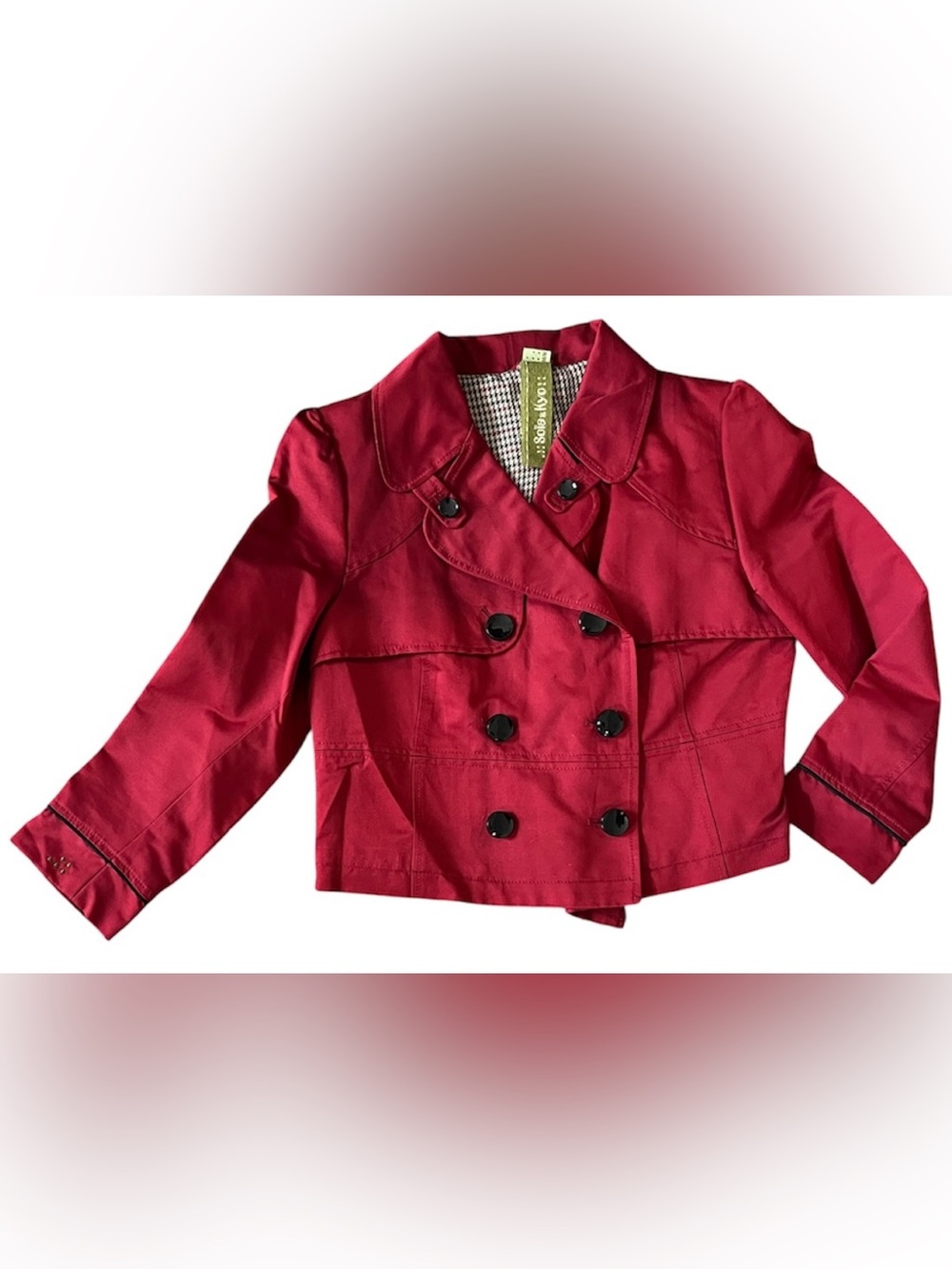 Soia And Kyo Cropped Moto Trench Pea Coat Red Double Breasted Parisian Style M